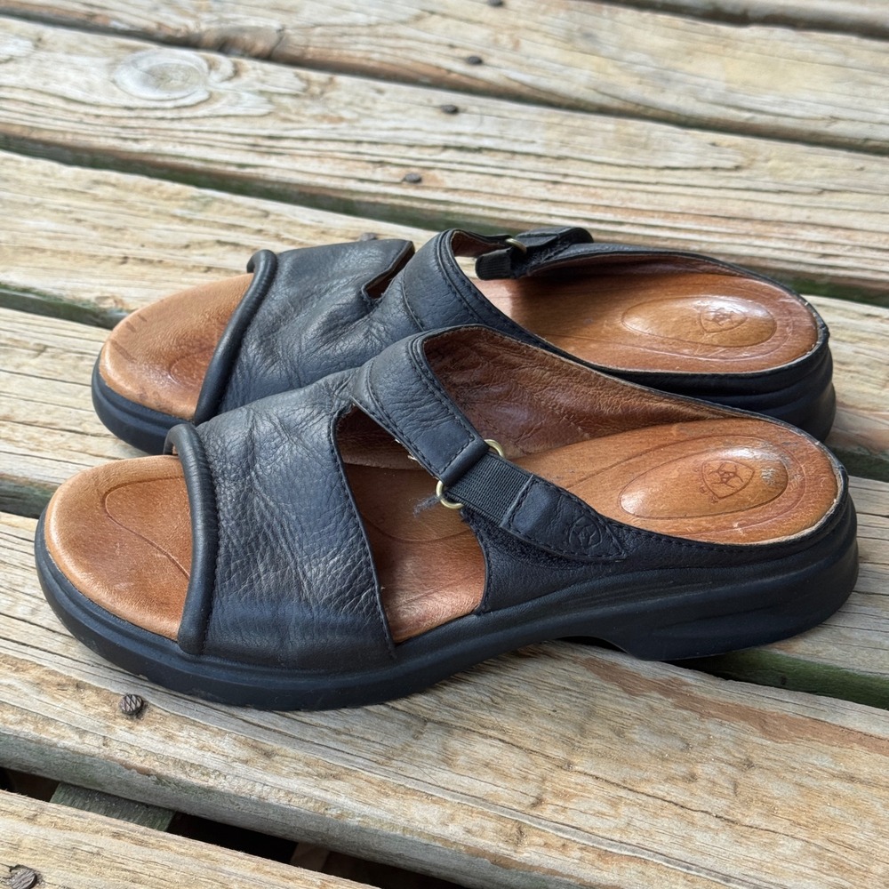 Ariat Black Leather Slide Sandals ATS Comfort Women 7.5B 94101 Slip On Shoes
